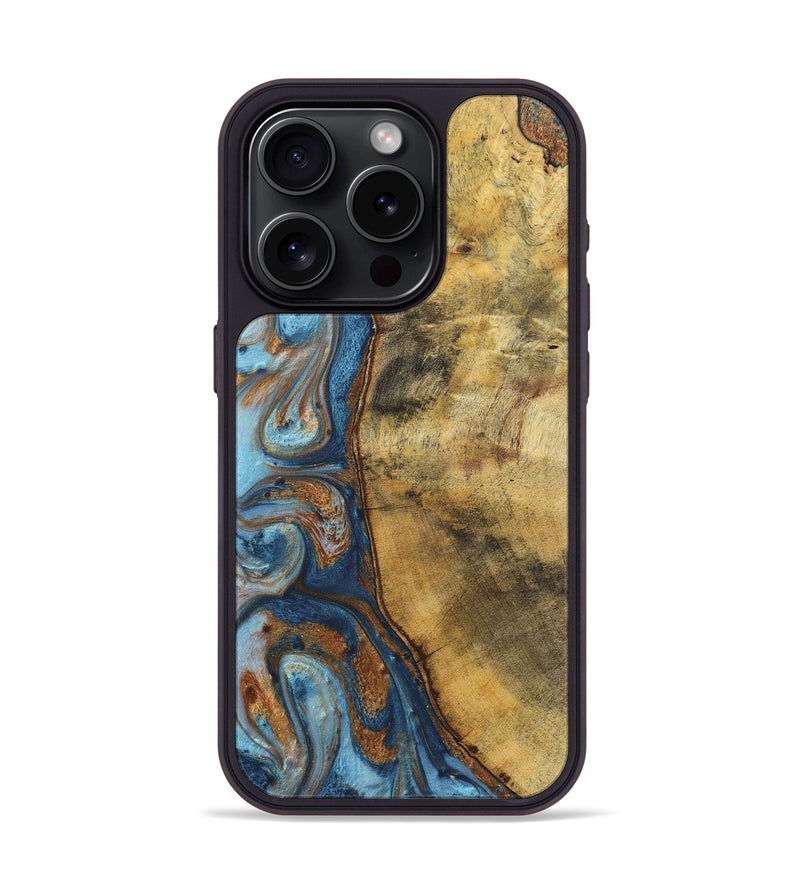 iPhone 15 Pro Wood Phone Case - Celeste (Teal & Gold, 725755)