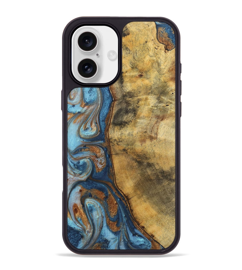 iPhone 16 Plus Wood Phone Case - Celeste (Teal & Gold, 725755)