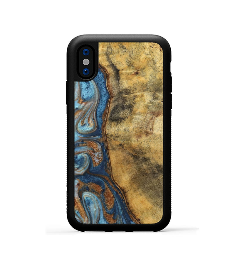 iPhone Xs Wood Phone Case - Celeste (Teal & Gold, 725755)