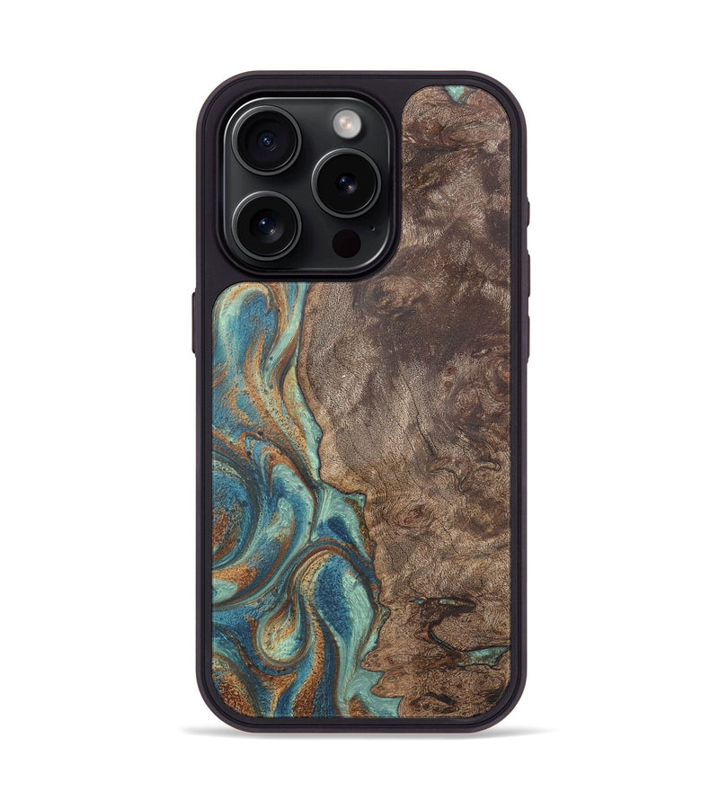 iPhone 15 Pro Wood Phone Case - Kason (Teal & Gold, 725761)