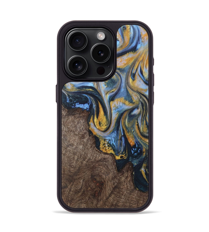 iPhone 15 Pro Wood Phone Case - Darren (Teal & Gold, 725765)