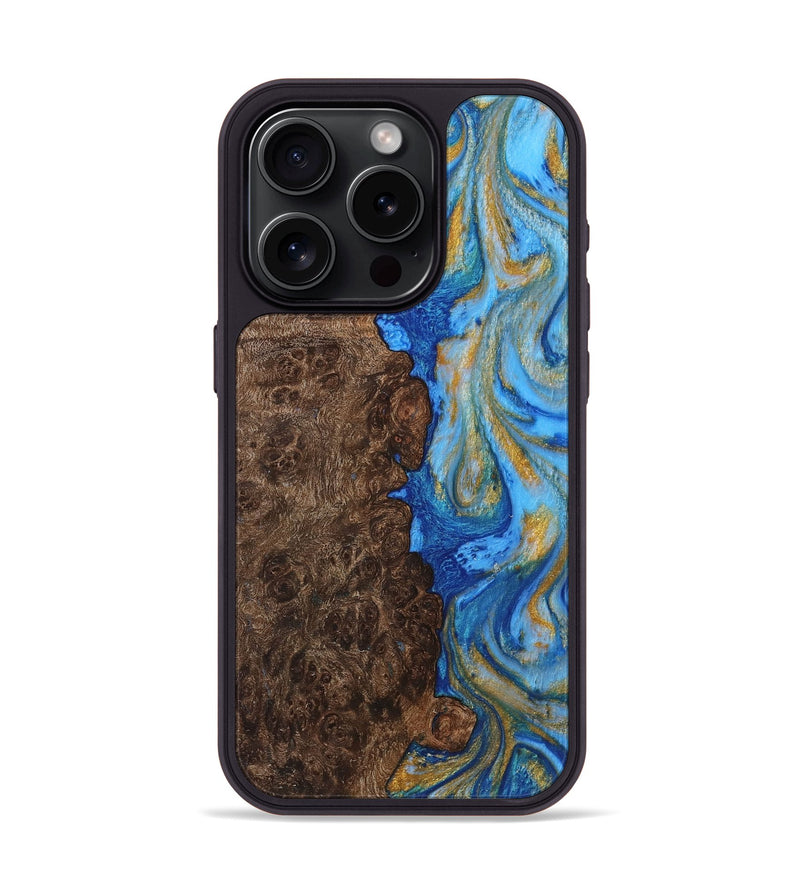 iPhone 15 Pro Wood Phone Case - Alex (Teal & Gold, 725768)