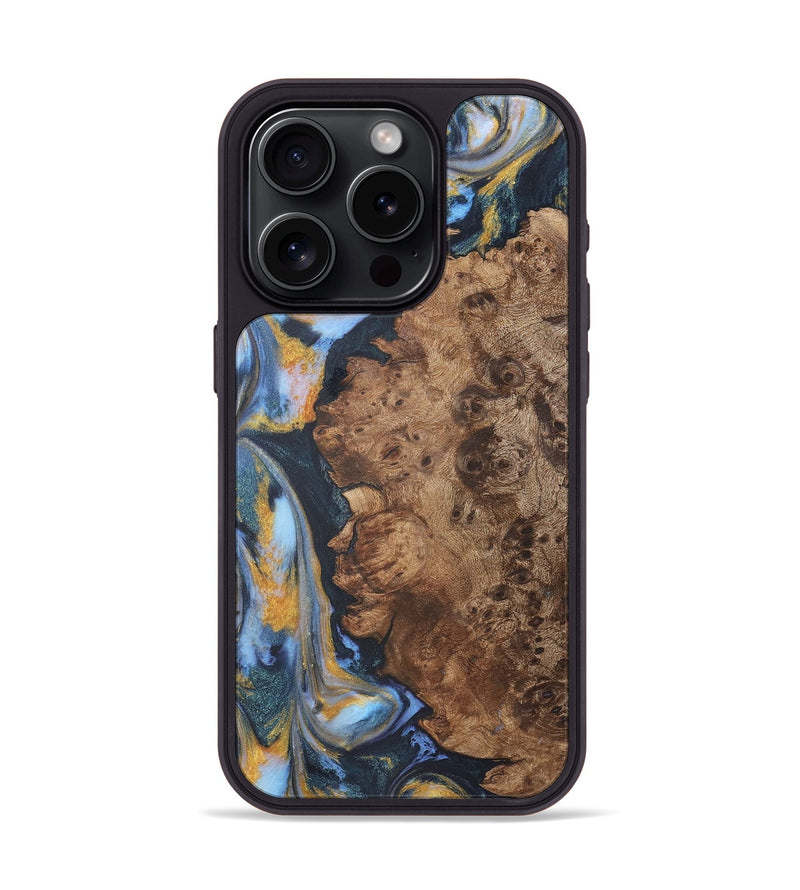 iPhone 15 Pro Wood Phone Case - Chandler (Teal & Gold, 725771)