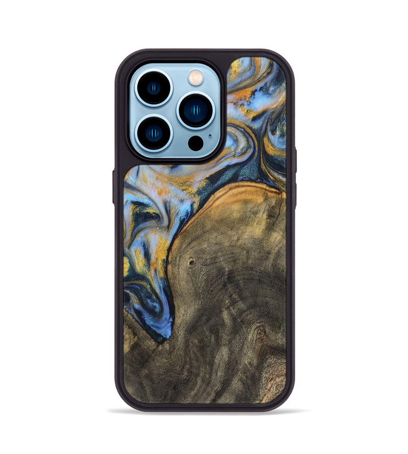 iPhone 14 Pro Wood Phone Case - Eunice (Teal & Gold, 725773)