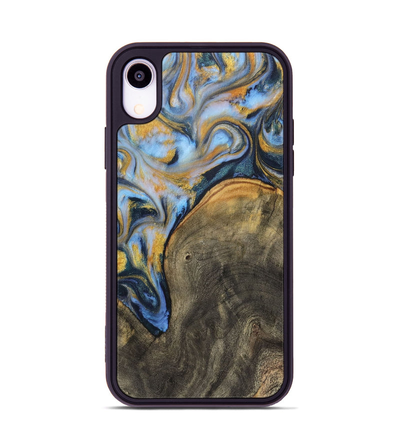 iPhone Xr Wood Phone Case - Eunice (Teal & Gold, 725773)