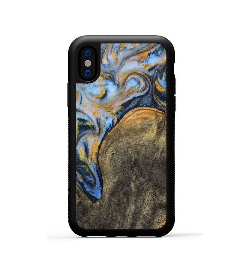 iPhone Xs Wood Phone Case - Eunice (Teal & Gold, 725773)