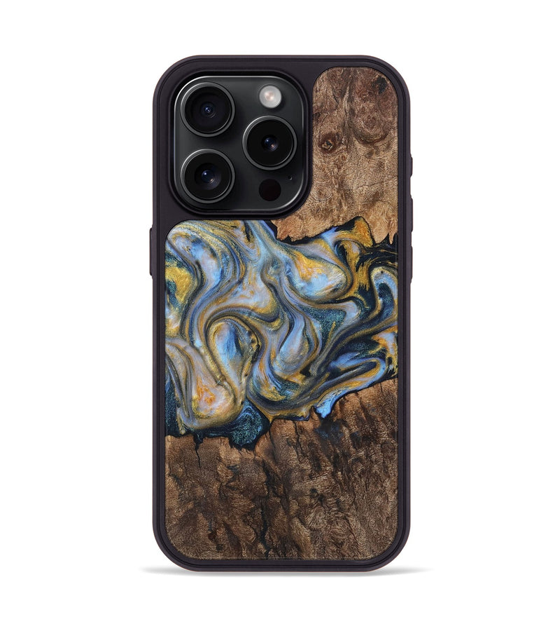 iPhone 15 Pro Wood Phone Case - Abel (Teal & Gold, 725775)