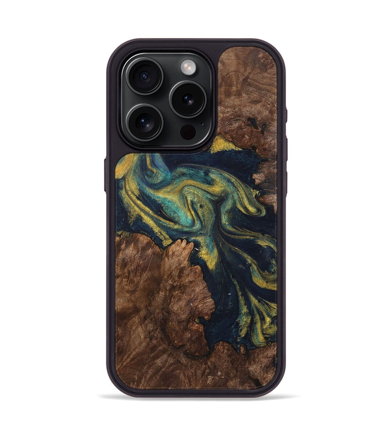 iPhone 15 Pro Wood Phone Case - Wilbert (Teal & Gold, 725780)