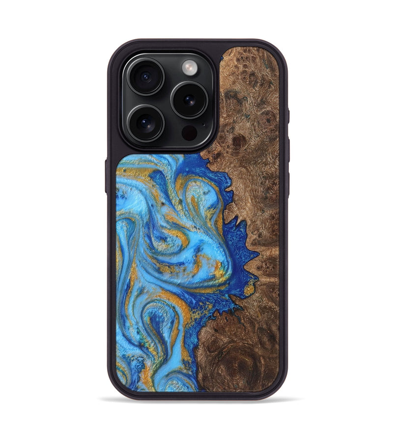 iPhone 15 Pro Wood Phone Case - Lillie (Teal & Gold, 725784)