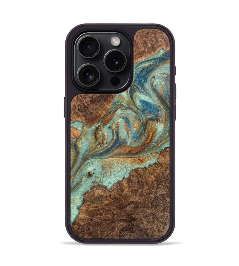 iPhone 15 Pro Wood Phone Case - Patrick (Teal & Gold, 725786)