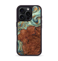 iPhone 16 Pro Wood Phone Case - Nadine (Teal & Gold, 725790)