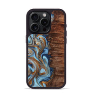 iPhone 15 Pro Wood Phone Case - Della (Teal & Gold, 725794)