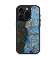 iPhone 15 Pro Wood Phone Case - Addisyn (Teal & Gold, 725797)