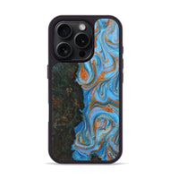 iPhone 16 Pro Wood Phone Case - Addisyn (Teal & Gold, 725797)