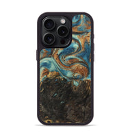 iPhone 15 Pro Wood Phone Case - Rowan (Teal & Gold, 725798)