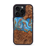 iPhone 16 Pro Wood Phone Case - June (Teal & Gold, 725799)