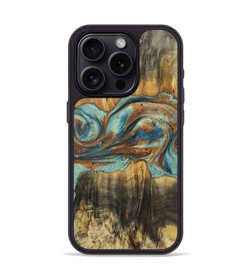 iPhone 15 Pro Wood Phone Case - Alta (Teal & Gold, 725800)