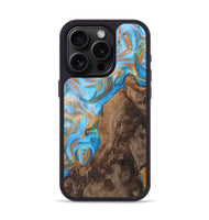 iPhone 15 Pro Wood Phone Case - Mildred (Teal & Gold, 725802)