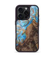 iPhone 16 Pro Wood Phone Case - Mildred (Teal & Gold, 725802)