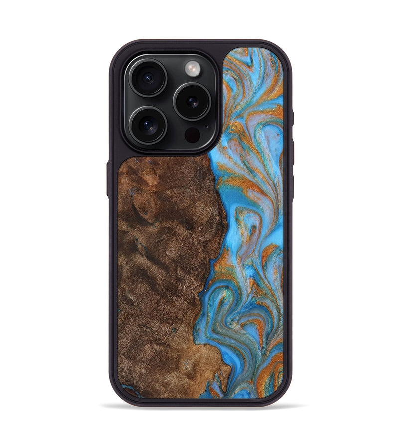 iPhone 15 Pro Wood Phone Case - Tom (Teal & Gold, 725806)