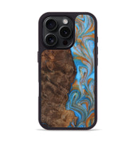 iPhone 16 Pro Wood Phone Case - Tom (Teal & Gold, 725806)