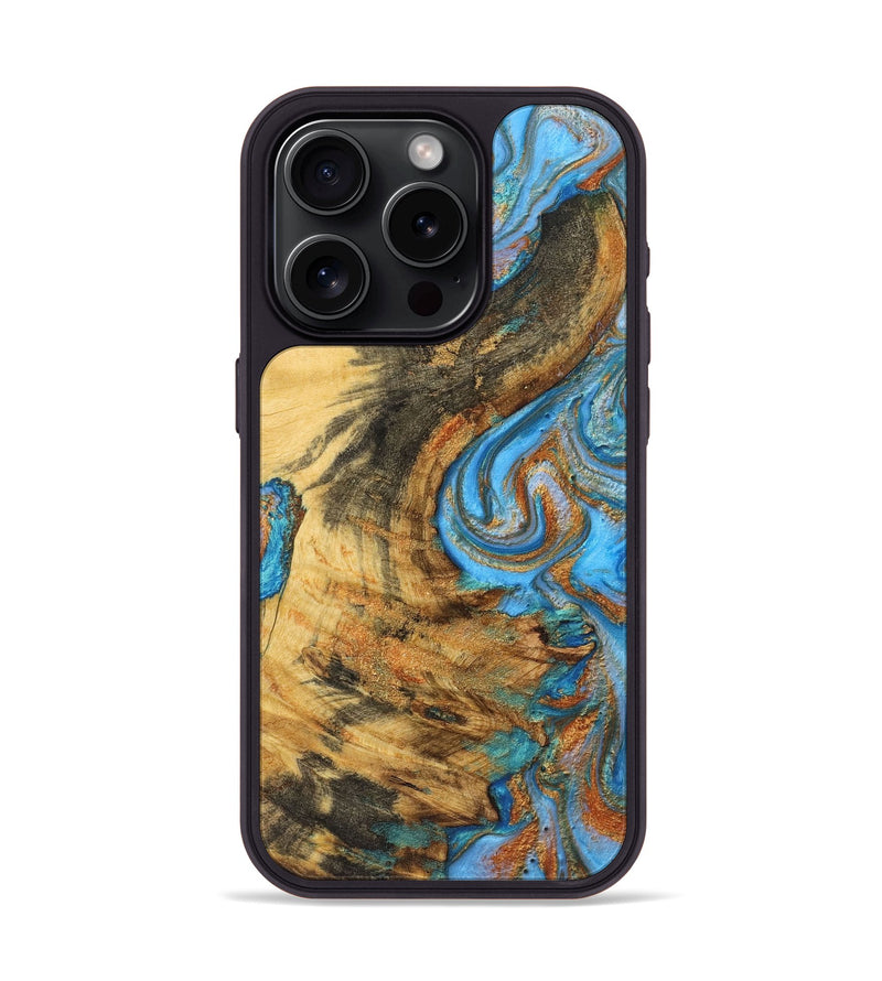 iPhone 15 Pro Wood Phone Case - Brooklyn (Teal & Gold, 725808)