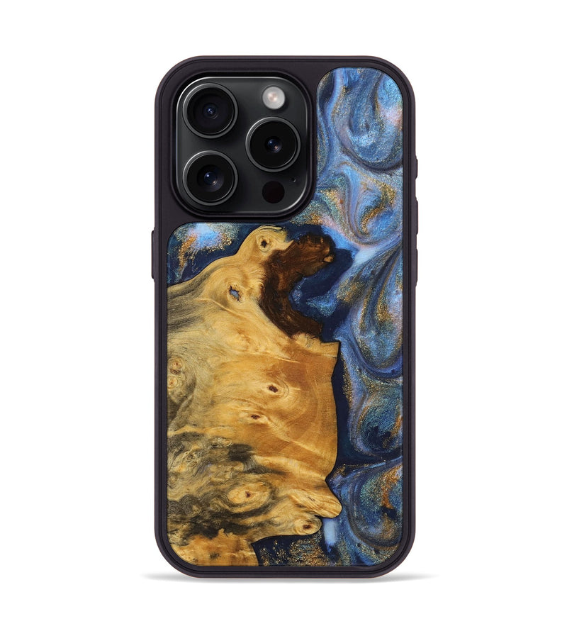 iPhone 15 Pro Wood Phone Case - Jeremiah (Teal & Gold, 725812)