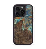 iPhone 15 Pro Wood Phone Case - Janine (Teal & Gold, 725823)