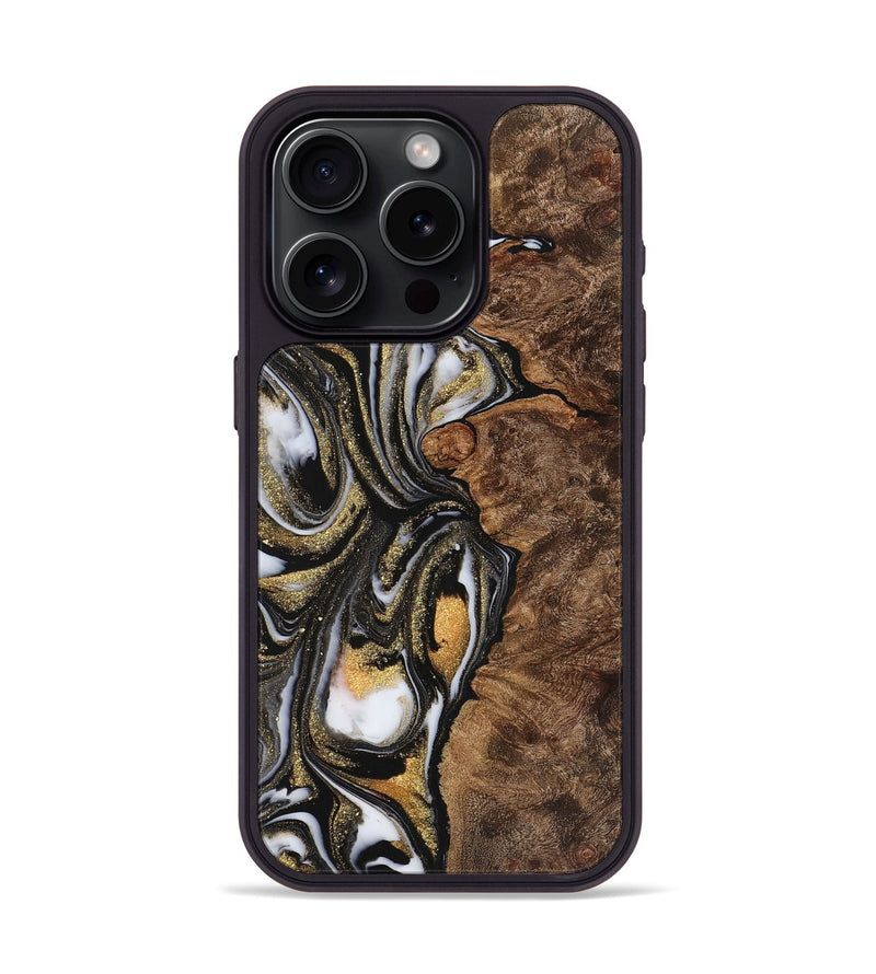 iPhone 15 Pro Wood Phone Case - Nathan (Black & White, 725991)