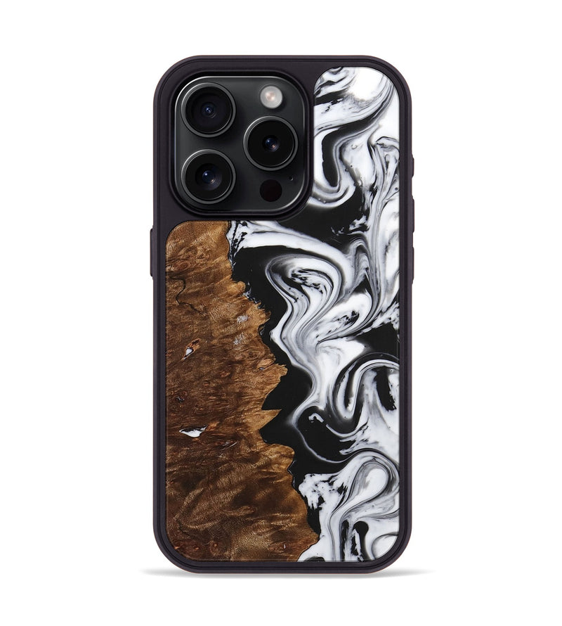 iPhone 15 Pro Wood Phone Case - Rachelle (Black & White, 725992)