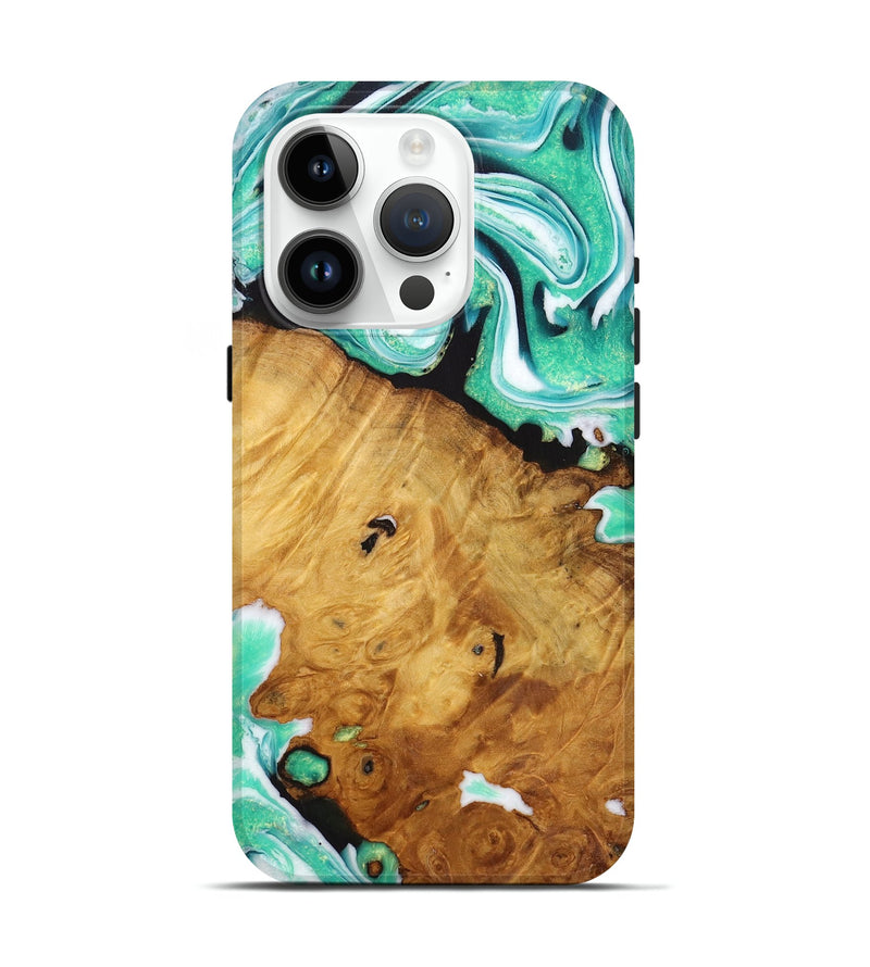 iPhone 15 Pro Wood Live Edge Phone Case - Maxine (Green, 726537)