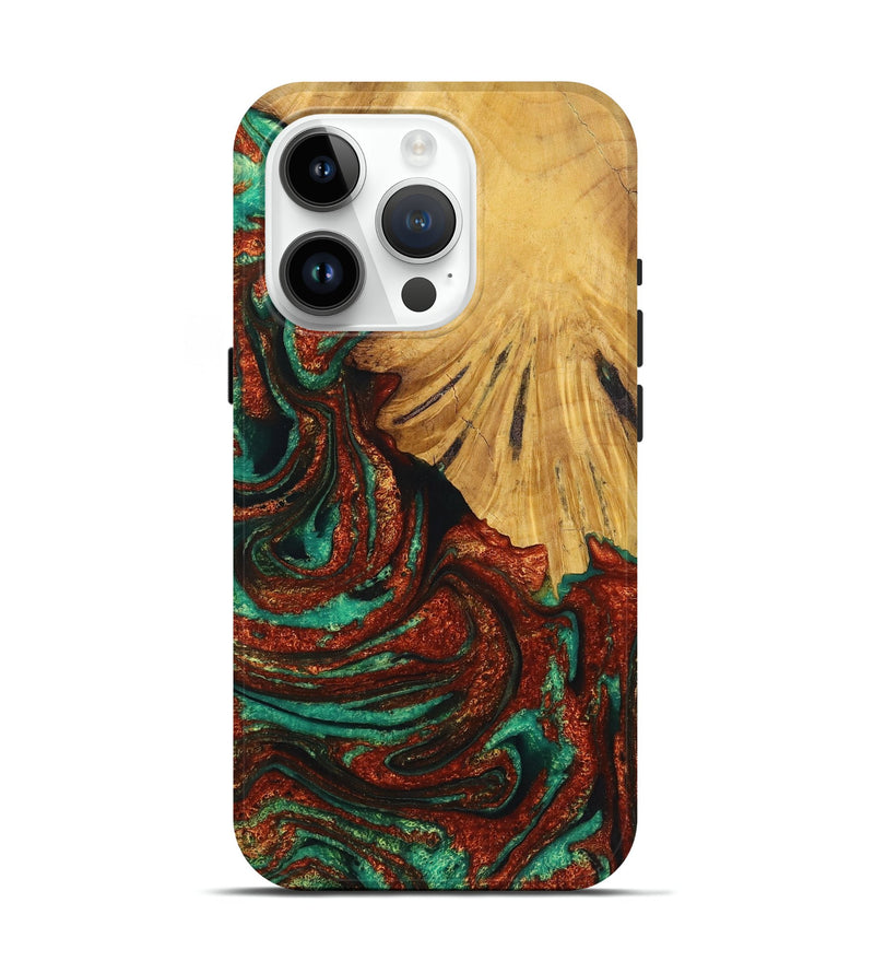 iPhone 15 Pro Wood Live Edge Phone Case - Penelope (Green, 726538)