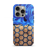 iPhone 16 Pro Wood Live Edge Phone Case - Jalen (Blue, 726614)