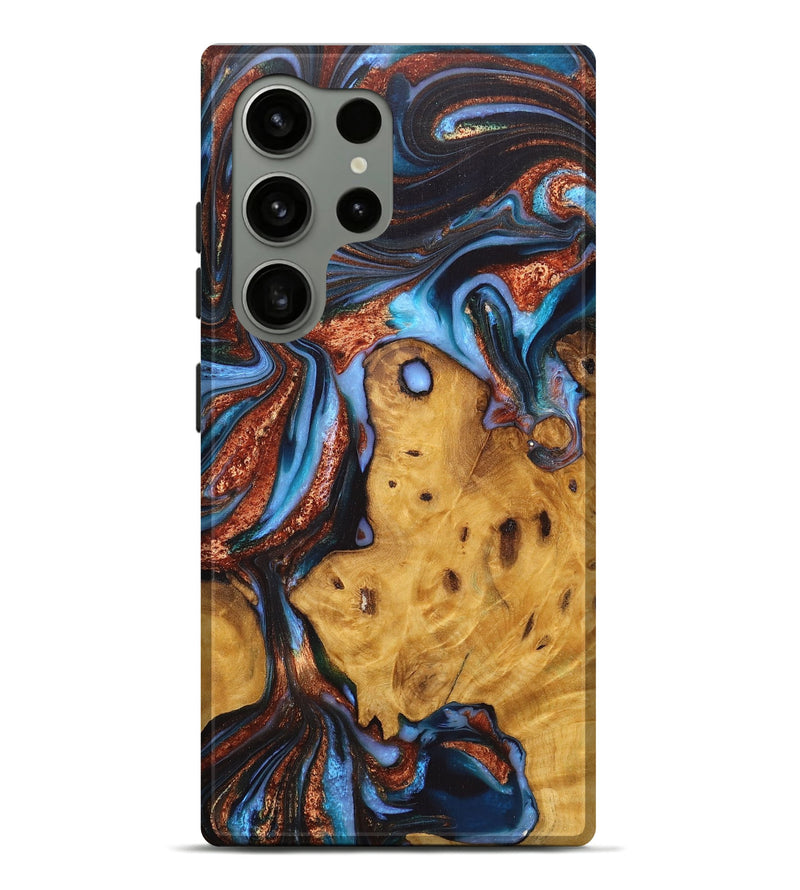 Galaxy S24 Ultra Wood Live Edge Phone Case - Kailey (Teal & Gold, 726621)