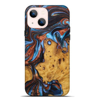 iPhone 14 Plus Wood Live Edge Phone Case - Kailey (Teal & Gold, 726621)