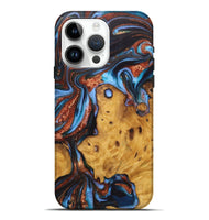 iPhone 15 Pro Max Wood Live Edge Phone Case - Kailey (Teal & Gold, 726621)