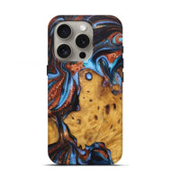 iPhone 16 Pro Wood Live Edge Phone Case - Kailey (Teal & Gold, 726621)