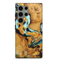 Galaxy S24 Ultra Wood Live Edge Phone Case - Tina (Teal & Gold, 726622)