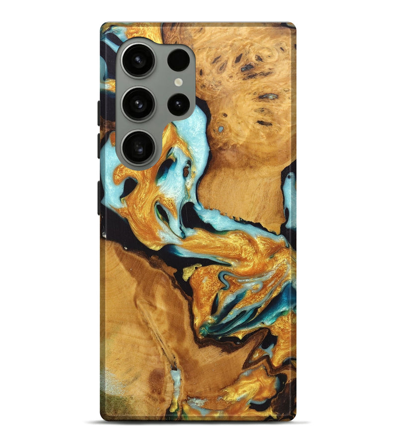 Galaxy S24 Ultra Wood Live Edge Phone Case - Tina (Teal & Gold, 726622)