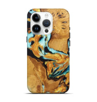 iPhone 15 Pro Wood Live Edge Phone Case - Tina (Teal & Gold, 726622)