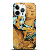 iPhone 15 Pro Max Wood Live Edge Phone Case - Tina (Teal & Gold, 726622)