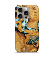 iPhone 16 Pro Wood Live Edge Phone Case - Tina (Teal & Gold, 726622)