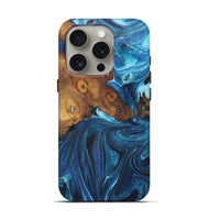 iPhone 16 Pro Wood Live Edge Phone Case - Jarrett (Blue, 726674)