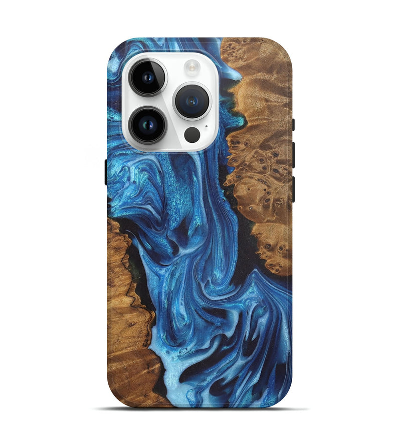 iPhone 15 Pro Wood Live Edge Phone Case - Gayle (Blue, 726678)