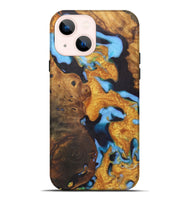 iPhone 14 Plus Wood Live Edge Phone Case - Dionne (Teal & Gold, 726679)