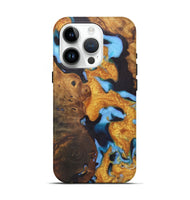 iPhone 15 Pro Wood Live Edge Phone Case - Dionne (Teal & Gold, 726679)