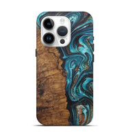 iPhone 15 Pro Wood Live Edge Phone Case - Josue (Teal & Gold, 726680)