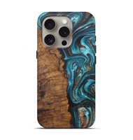 iPhone 16 Pro Wood Live Edge Phone Case - Josue (Teal & Gold, 726680)