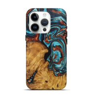 iPhone 15 Pro Wood Live Edge Phone Case - Lamont (Teal & Gold, 726681)