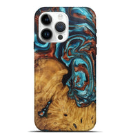 iPhone 15 Pro Max Wood Live Edge Phone Case - Lamont (Teal & Gold, 726681)